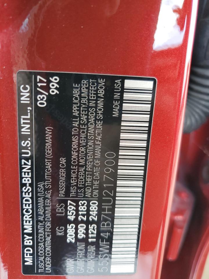 2017 Mercedes-Benz C 300 VIN: 55SWF4JB7HU217900 Lot: 62428804