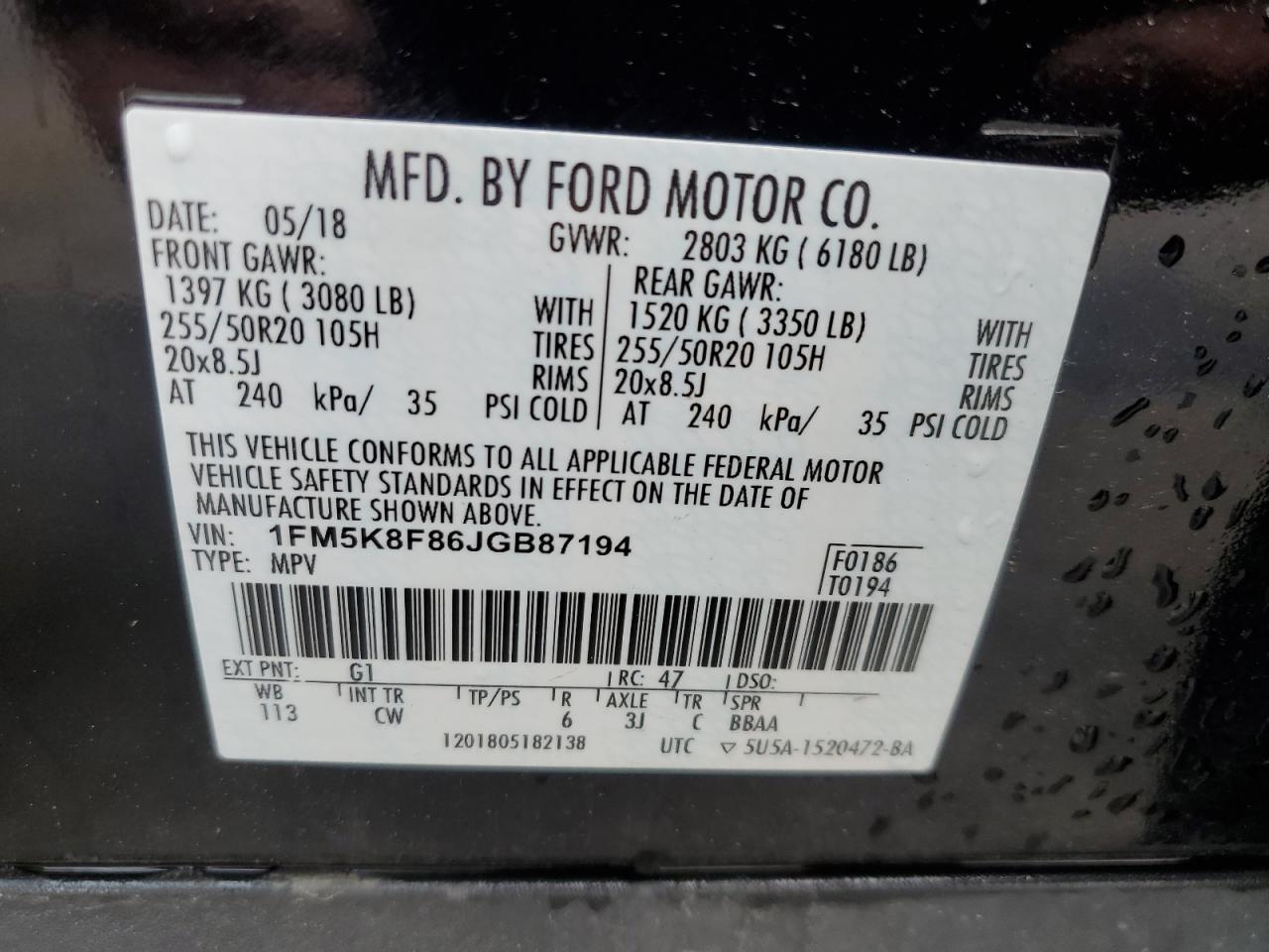 1FM5K8F86JGB87194 2018 FORD EXPLORER - Image 13