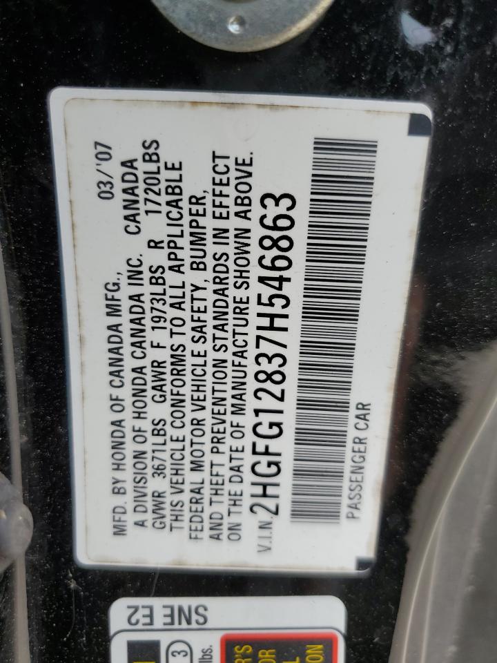 2007 Honda Civic Ex VIN: 2HGFG12837H546863 Lot: 67867204