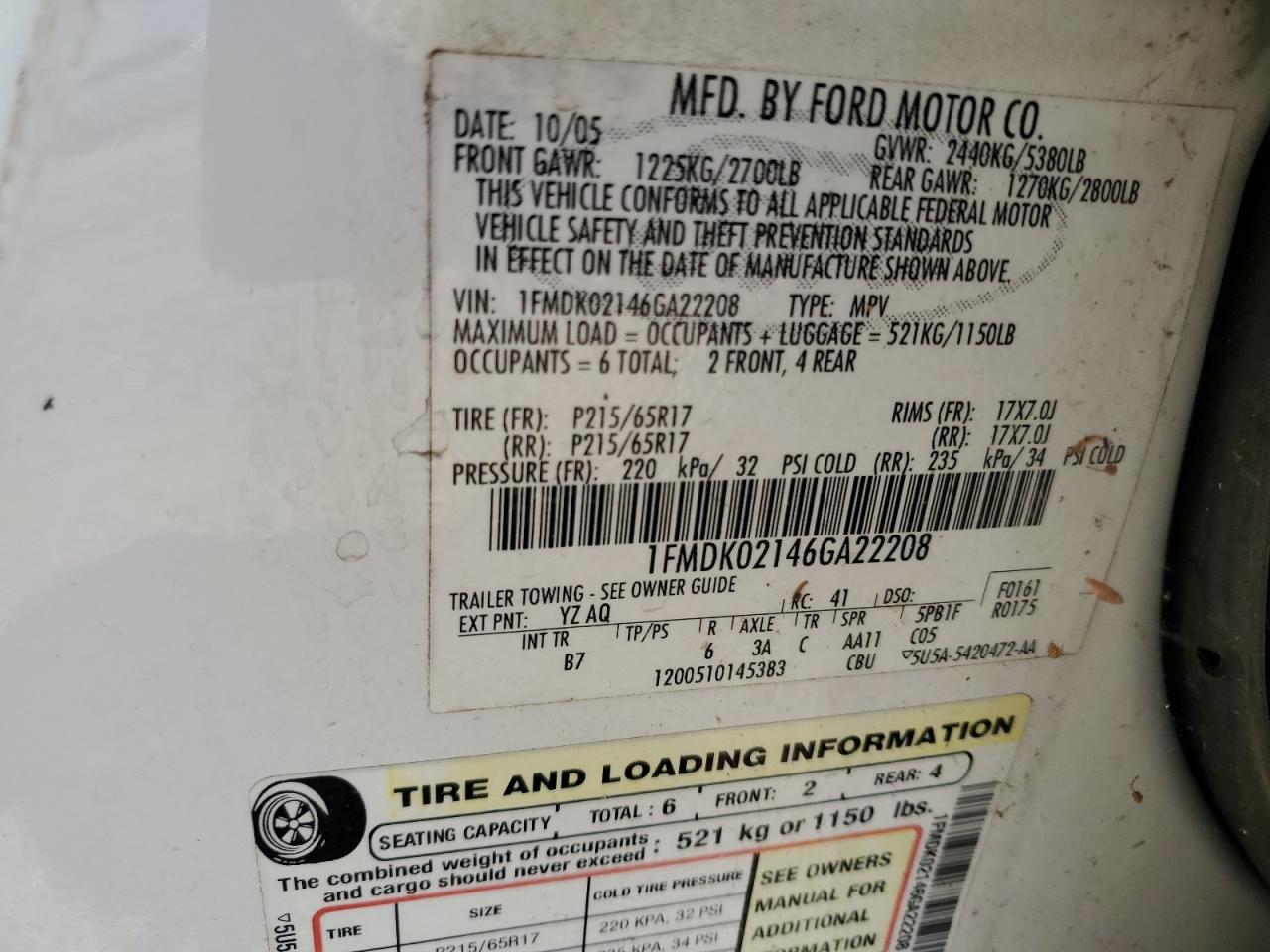 2006 Ford Freestyle Sel VIN: 1FMDK02146GA22208 Lot: 48487445