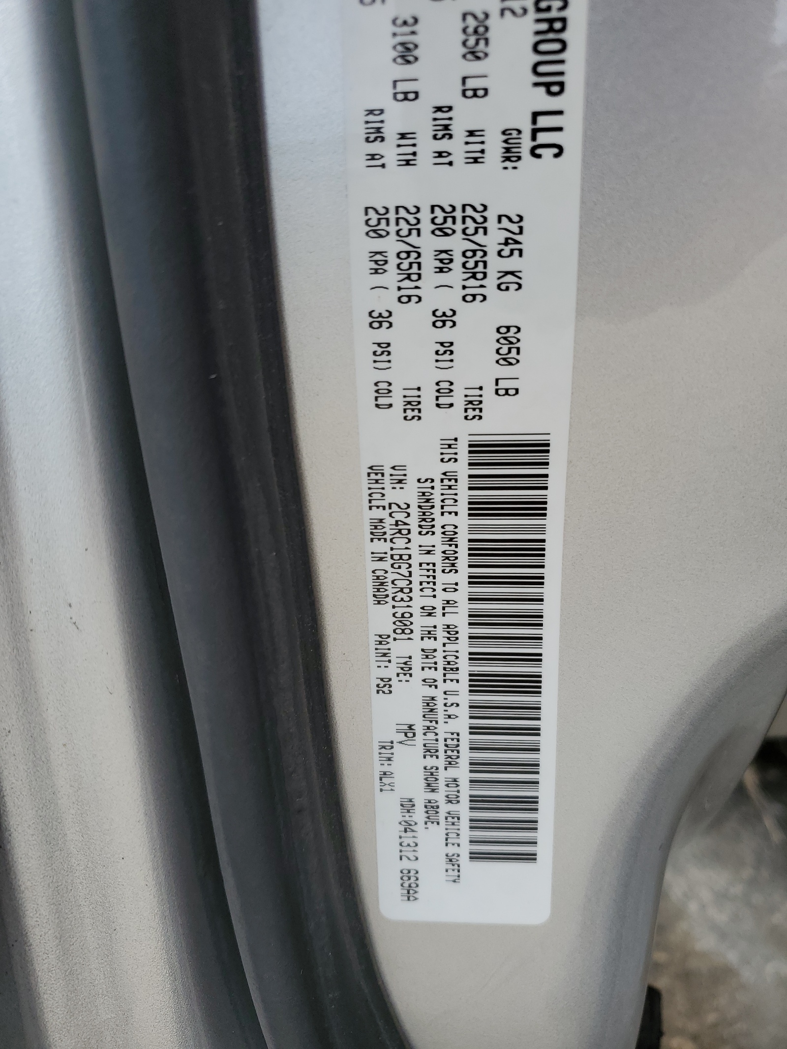 2C4RC1BG7CR319081 2012 Chrysler Town & Country Touring