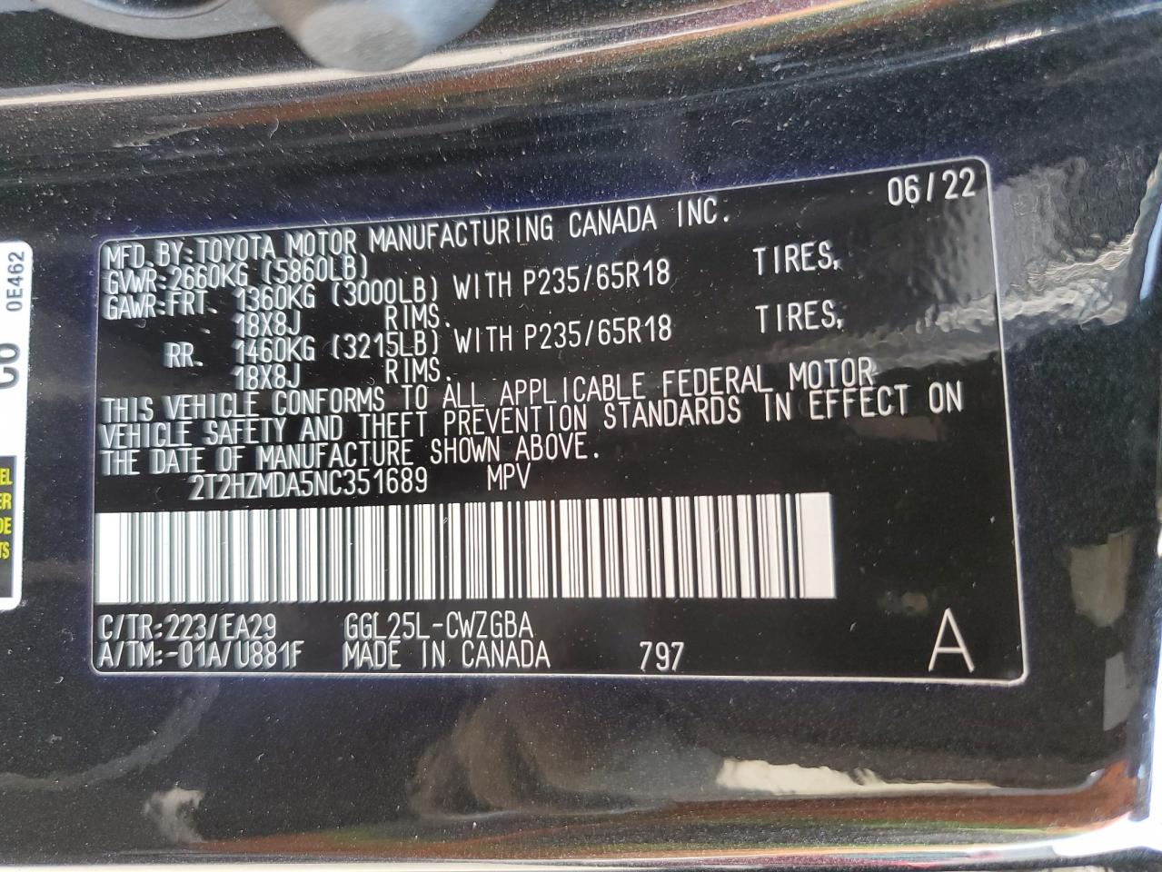 2022 Lexus Rx 350 VIN: 2T2HZMDA5NC351689 Lot: 65207344