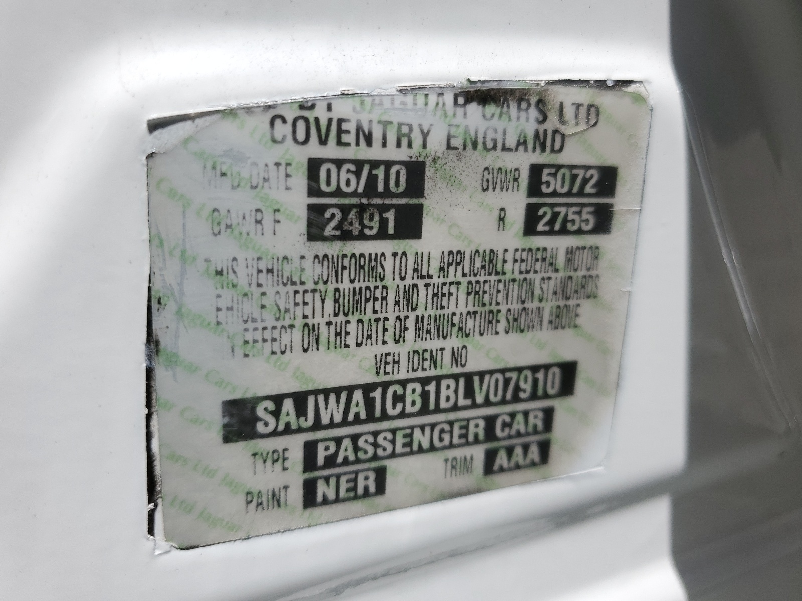 SAJWA1CB1BLV07910 2011 Jaguar Xj