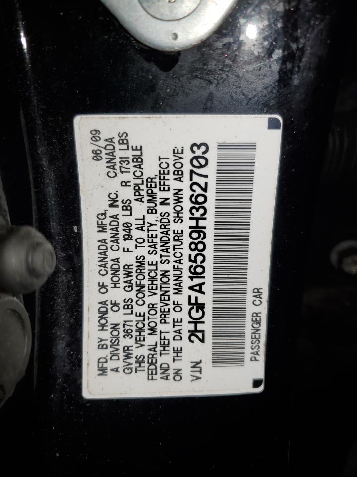 2009 Honda Civic Lx VIN: 2HGFA16589H362703 Lot: 65993354