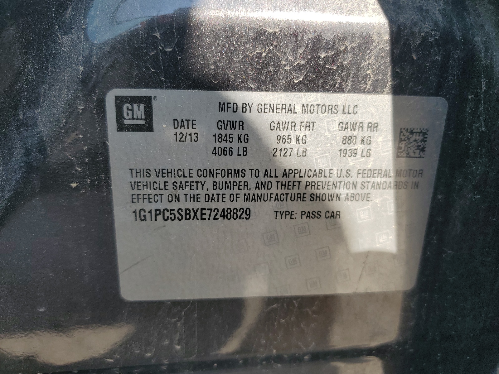 1G1PC5SBXE7248829 2014 Chevrolet Cruze Lt