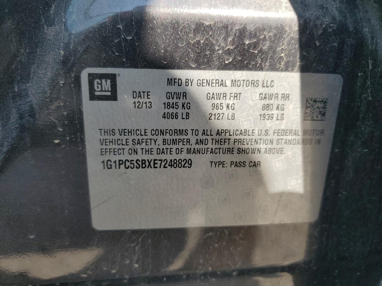 2014 Chevrolet Cruze Lt VIN: 1G1PC5SBXE7248829 Lot: 68011294