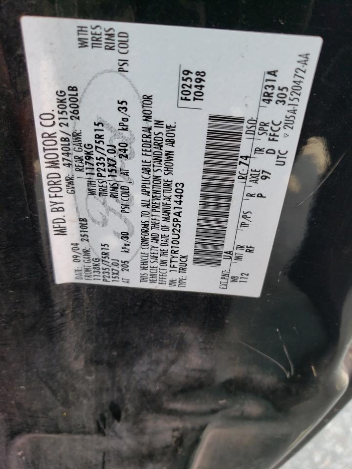 2005 Ford Ranger VIN: 1FTYR10U25PA14403 Lot: 65244084