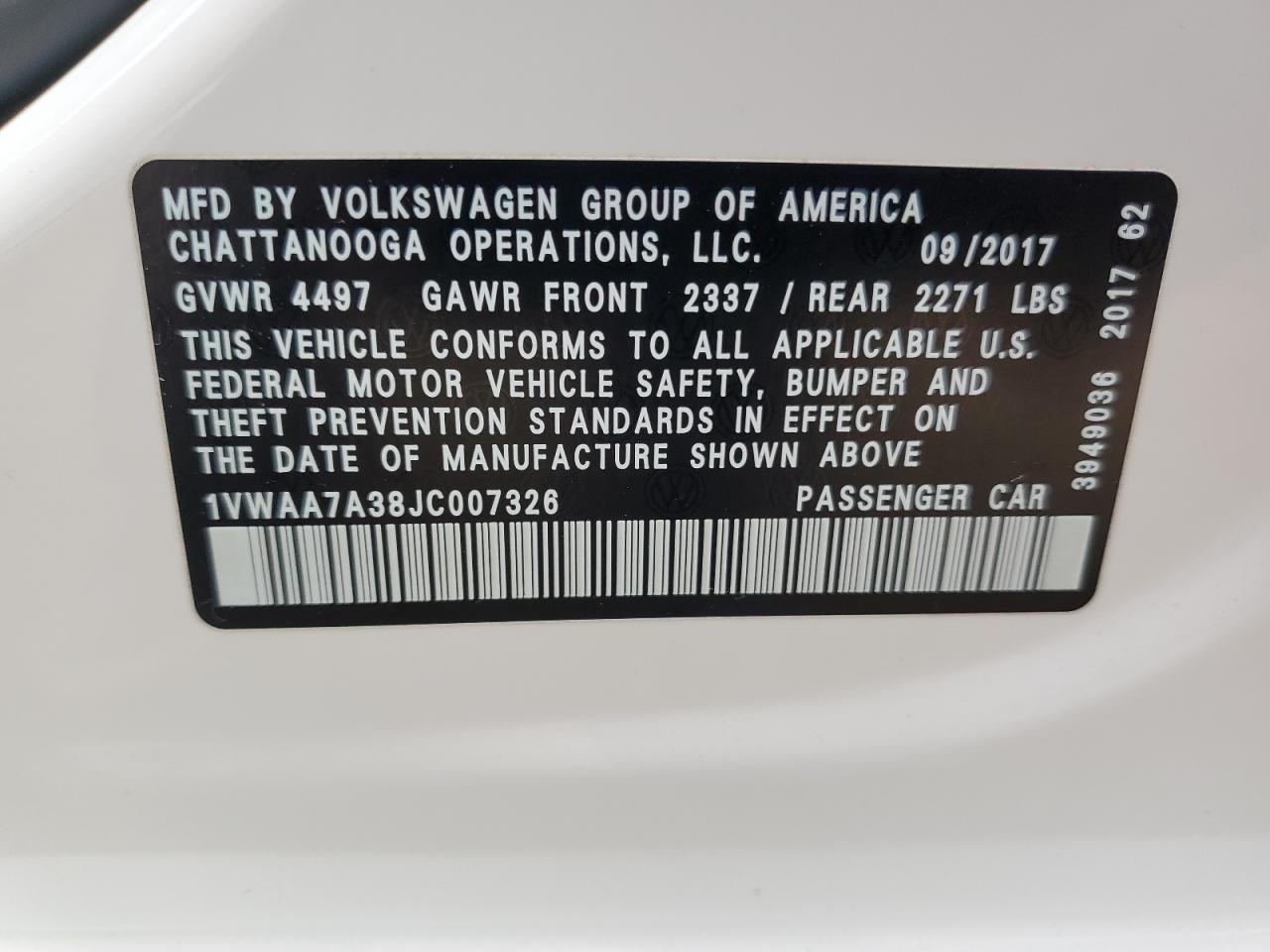 1VWAA7A38JC007326 2018 VOLKSWAGEN PASSAT - Image 13