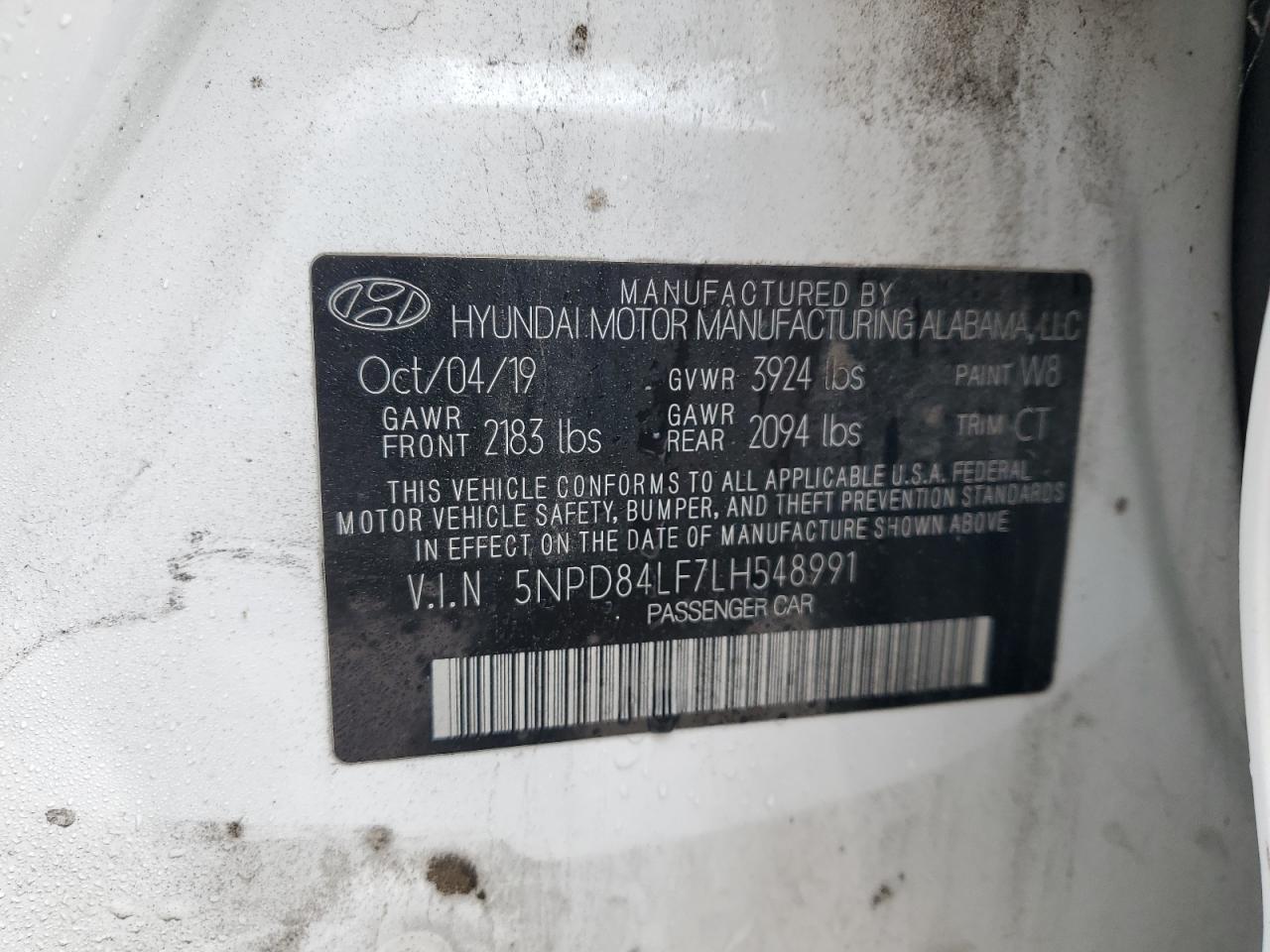 2020 Hyundai Elantra Sel VIN: 5NPD84LF7LH548991 Lot: 66125294