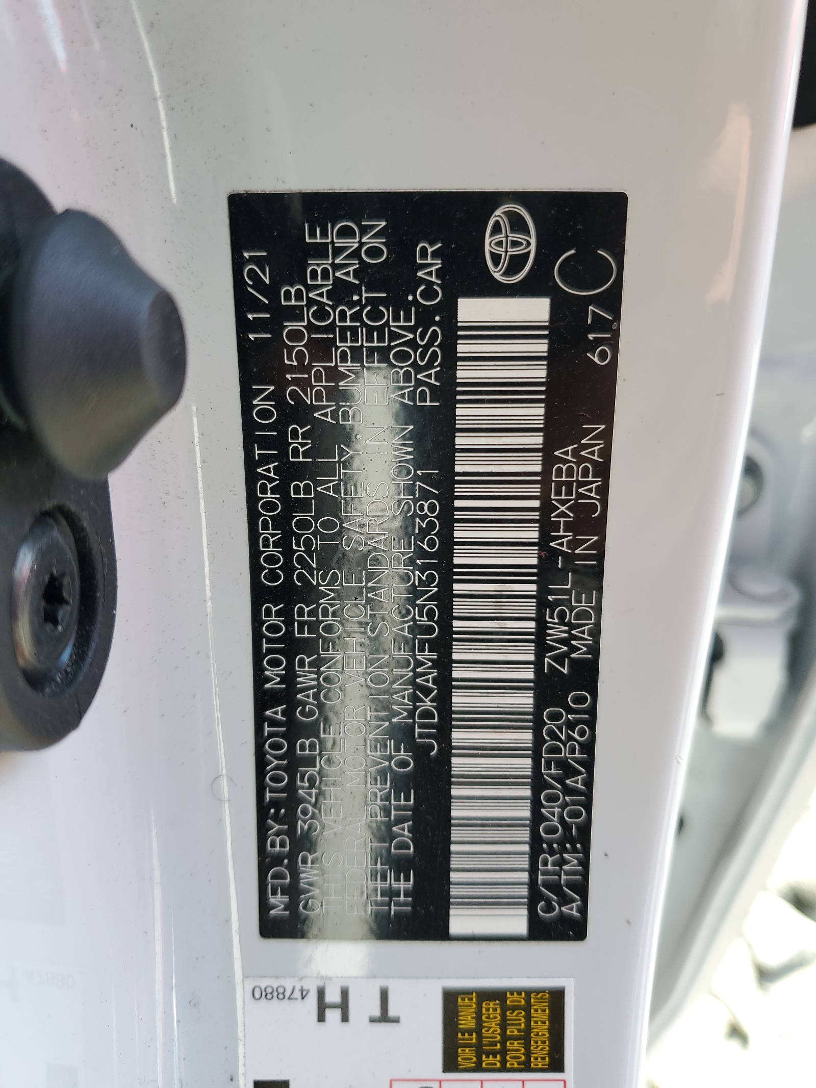 JTDKAMFU5N3163871 2022 Toyota Prius Night Shade