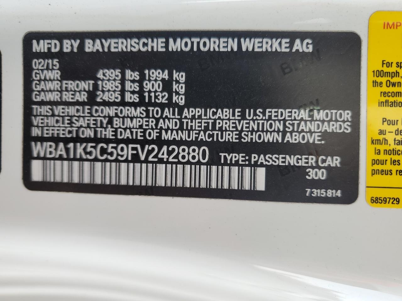 2015 BMW 228 I VIN: WBA1K5C59FV242880 Lot: 67711324