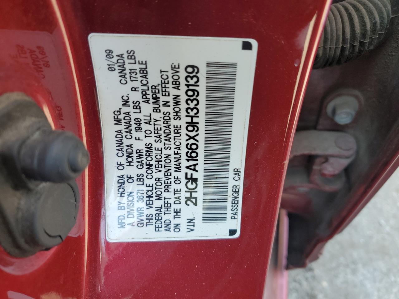 2009 Honda Civic Lx-S VIN: 2HGFA166X9H339139 Lot: 66475044