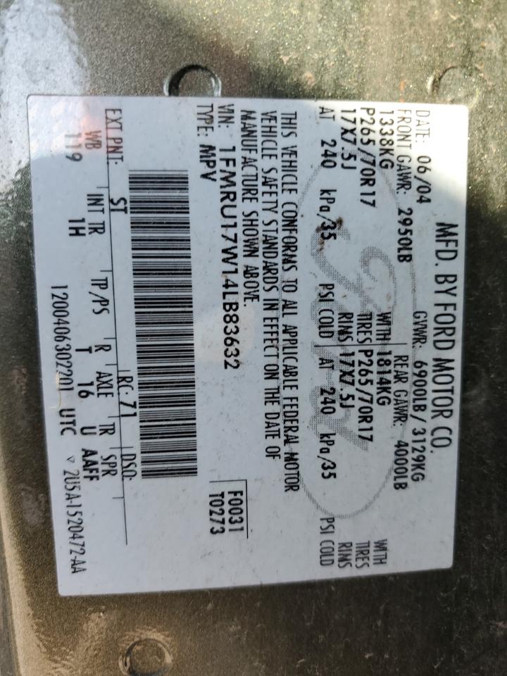 2004 Ford Expedition Eddie Bauer VIN: 1FMRU17W14LB83632 Lot: 66233584