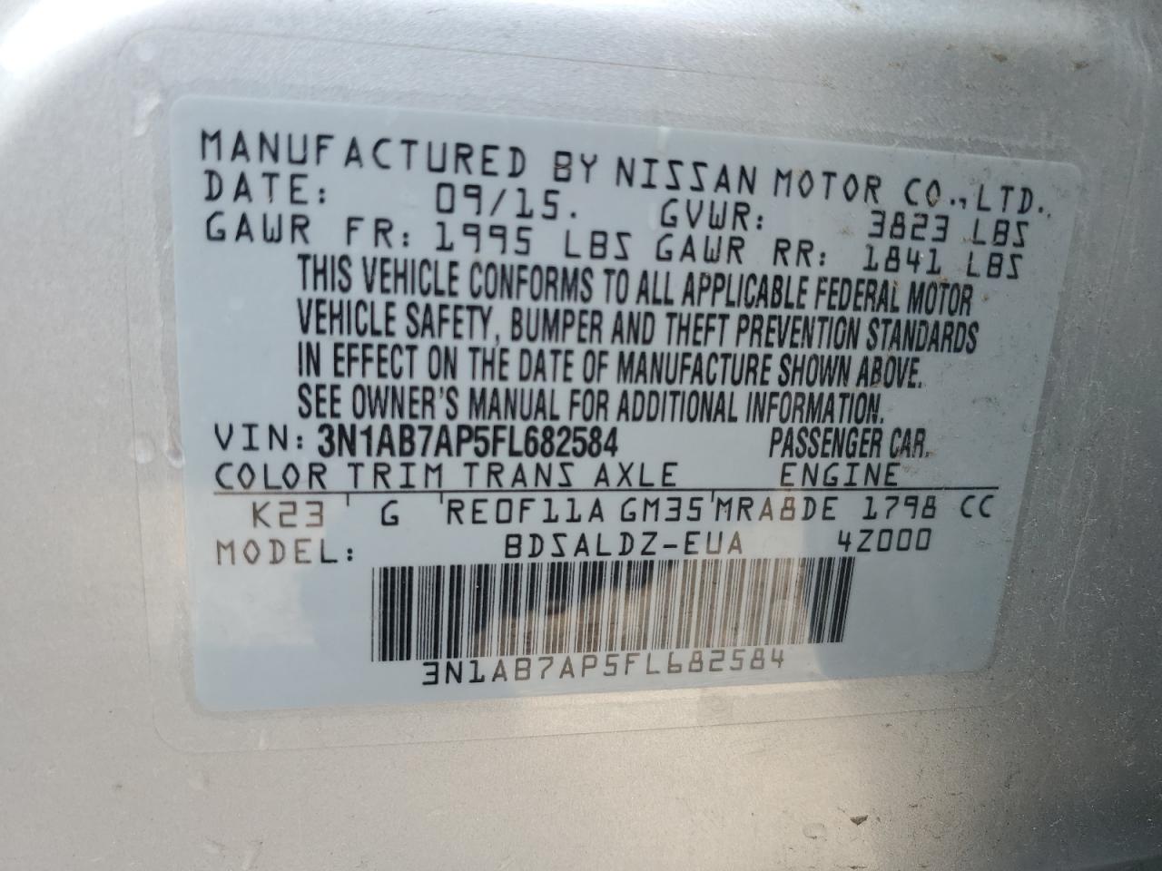 3N1AB7AP5FL682584 2015 Nissan Sentra S