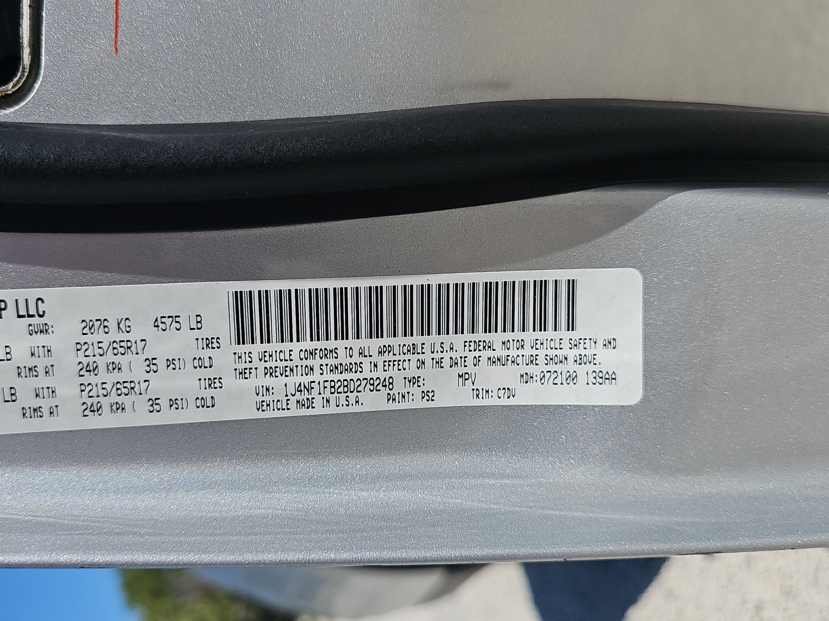 1J4NF1FB2BD279248 2011 Jeep Compass Sport