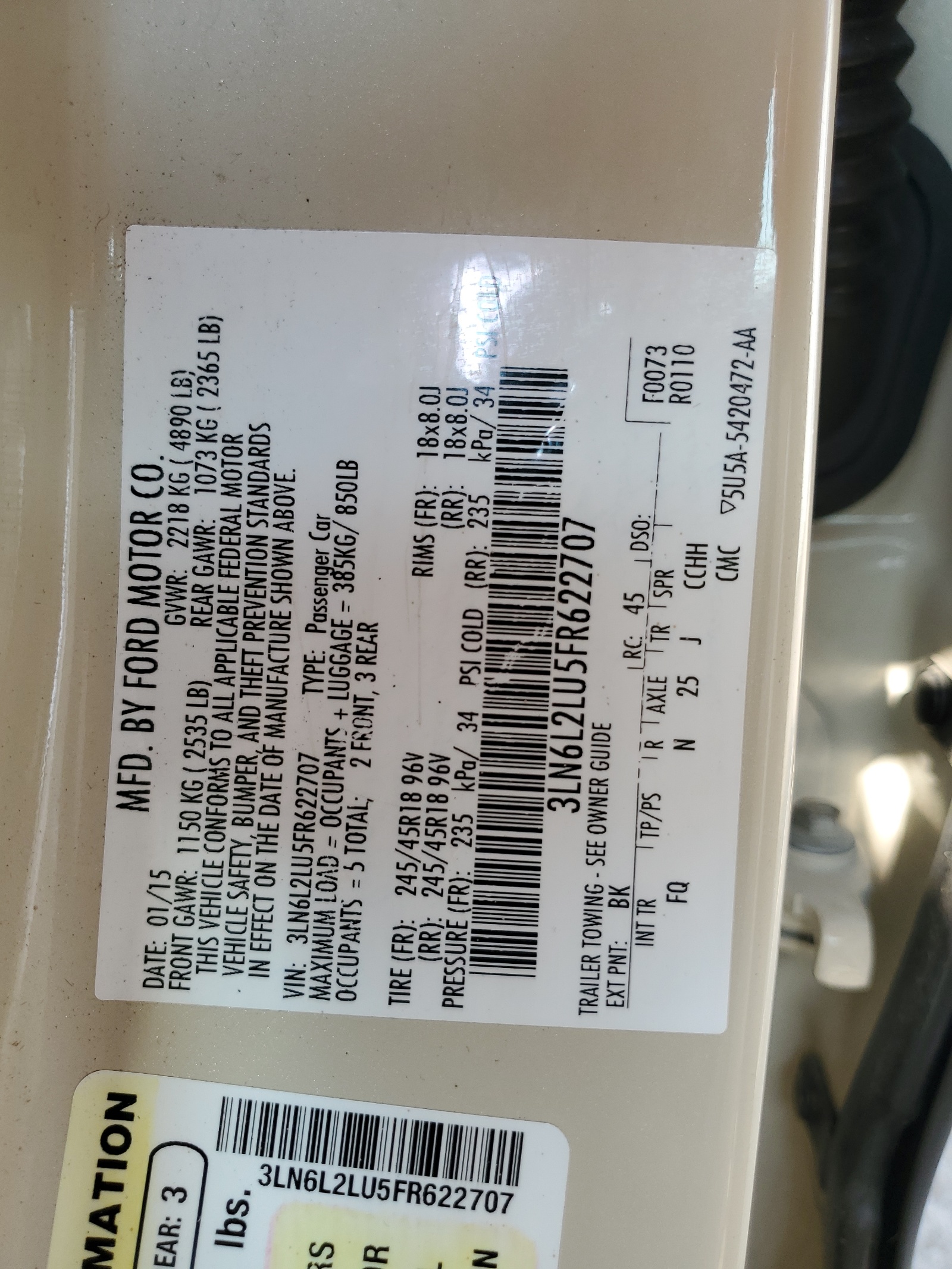 3LN6L2LU5FR622707 2015 Lincoln Mkz Hybrid