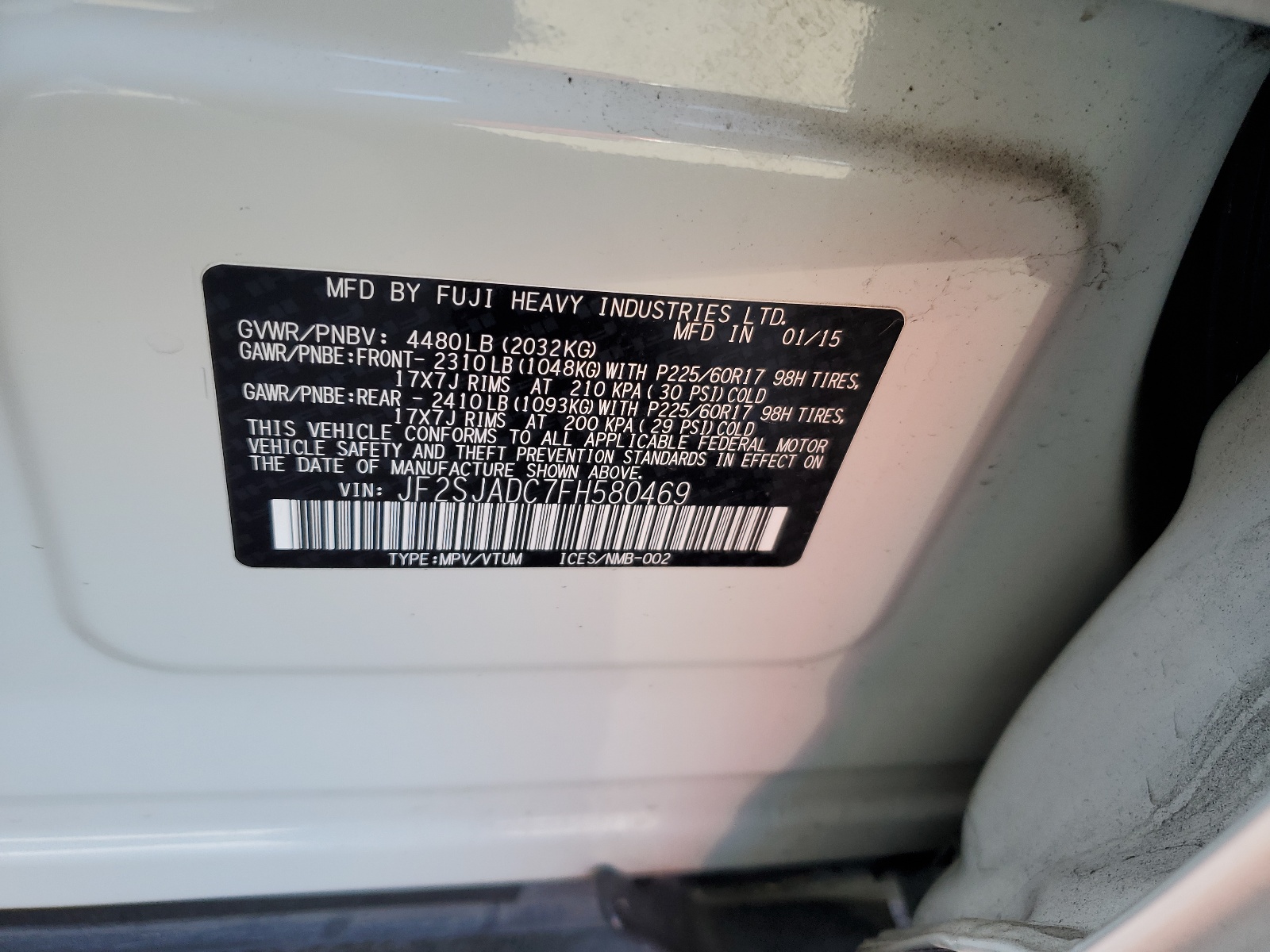 JF2SJADC7FH580469 2015 Subaru Forester 2.5I Premium