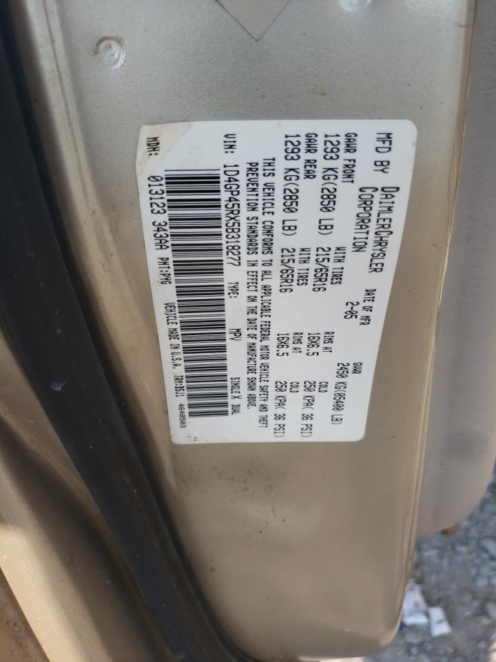 2005 Dodge Caravan Sxt VIN: 1D4GP45RX5B318277 Lot: 65368494