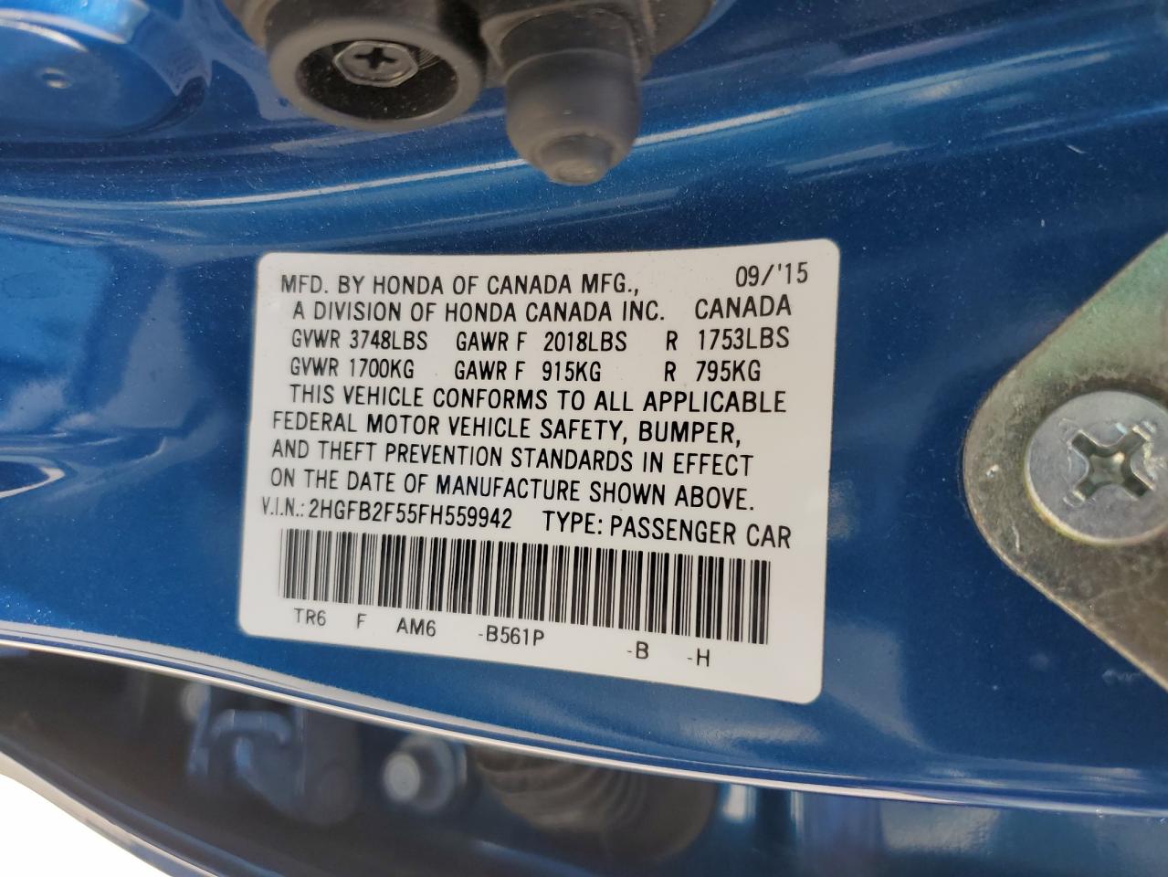 2HGFB2F55FH559942 2015 Honda Civic Lx