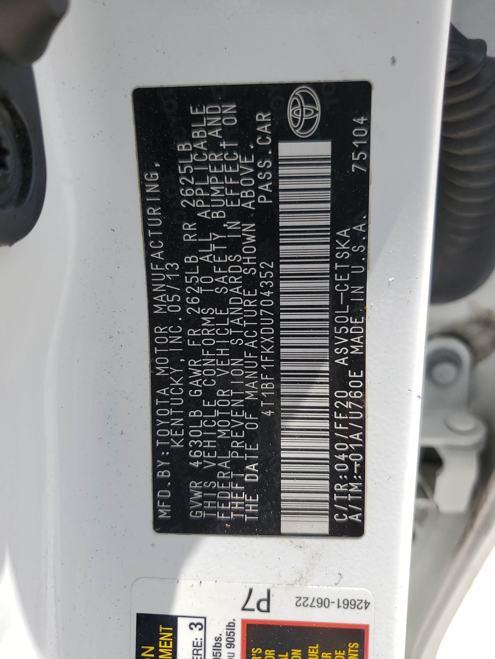 4T1BF1FKXDU704352 2013 Toyota Camry L