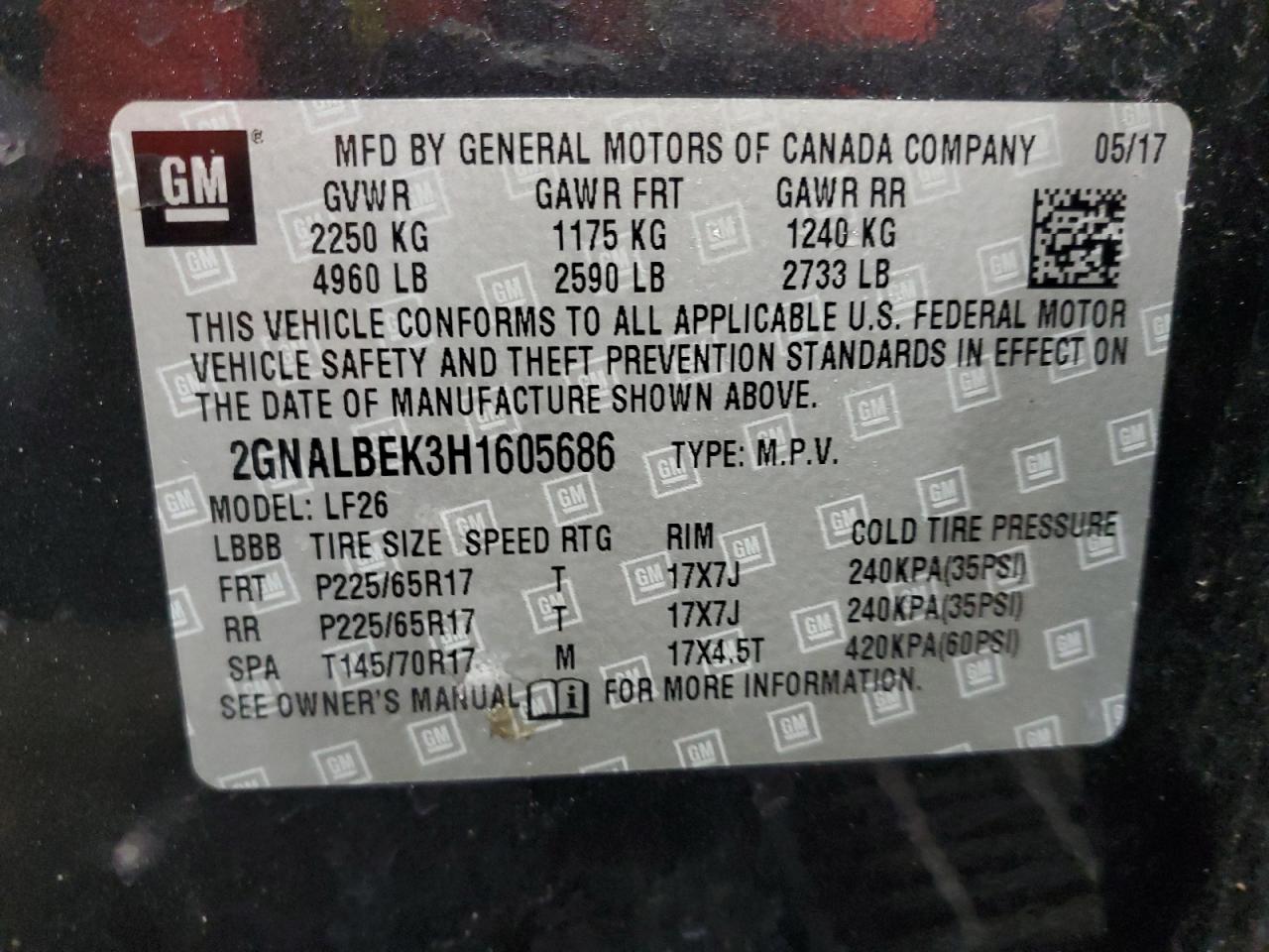 2GNALBEK3H1605686 2017 Chevrolet Equinox Ls