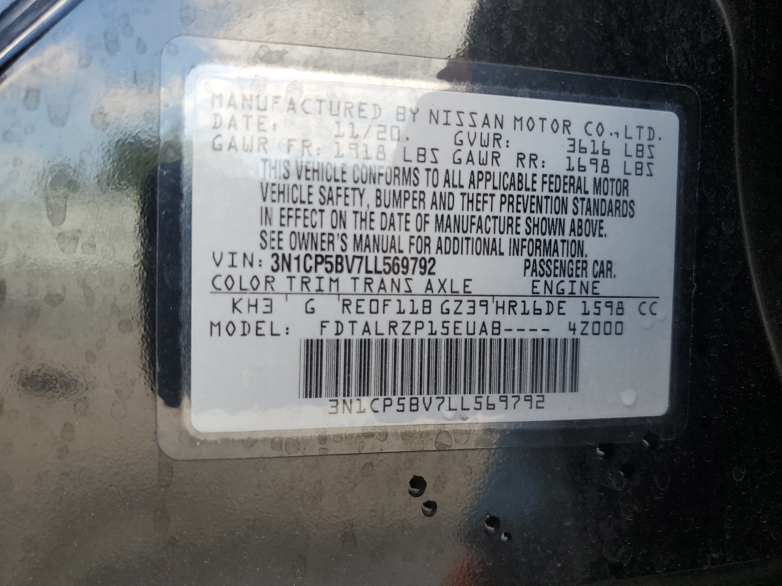 3N1CP5BV7LL569792 2020 Nissan Kicks S
