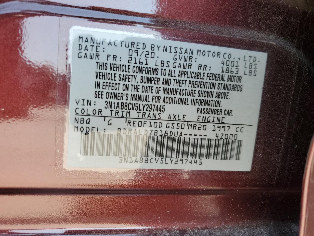 2020 Nissan Sentra Sv VIN: 3N1AB8CV5LY297445 Lot: 65427724