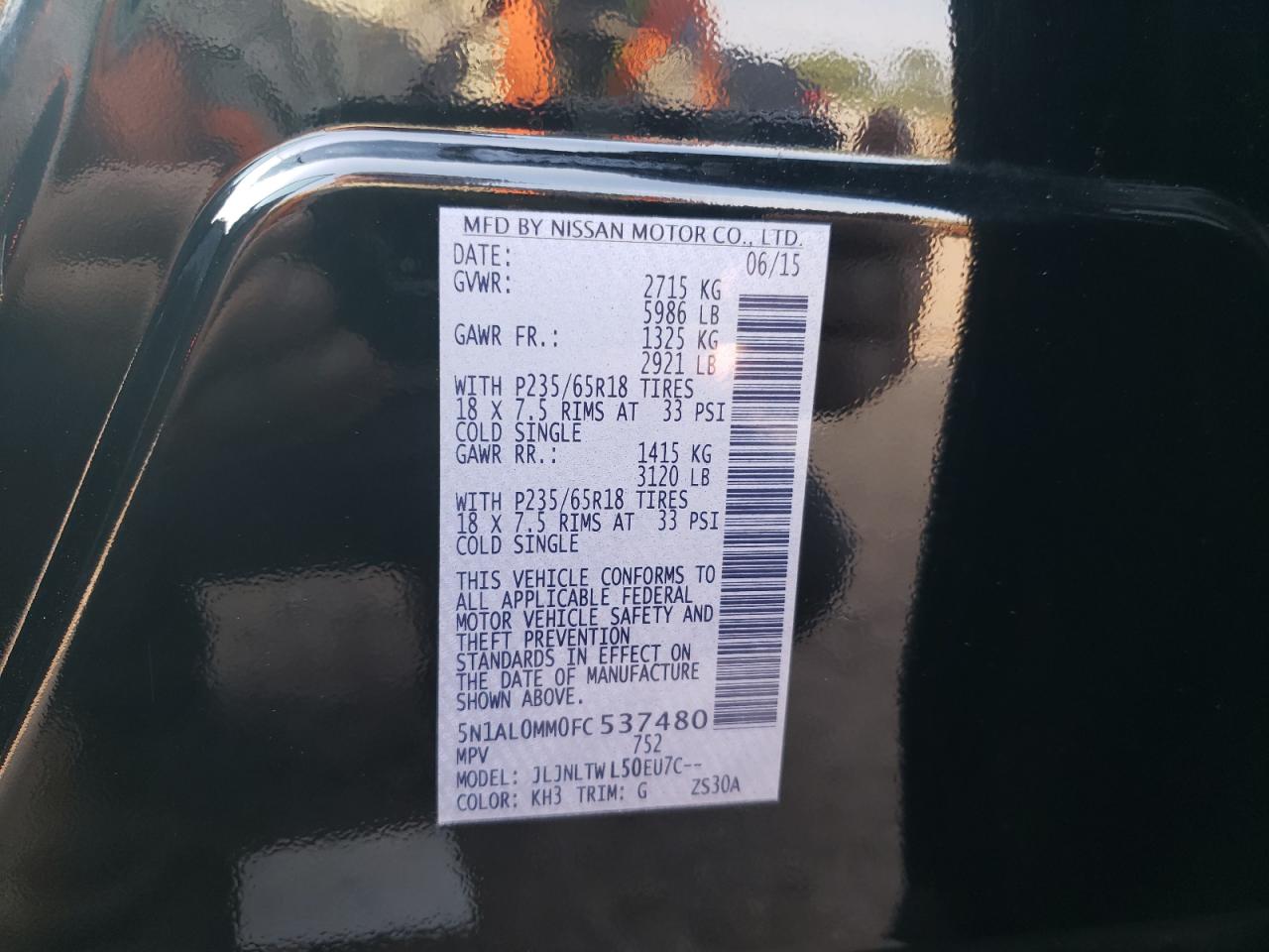 2015 Infiniti Qx60 VIN: 5N1AL0MM0FC537480 Lot: 62508264