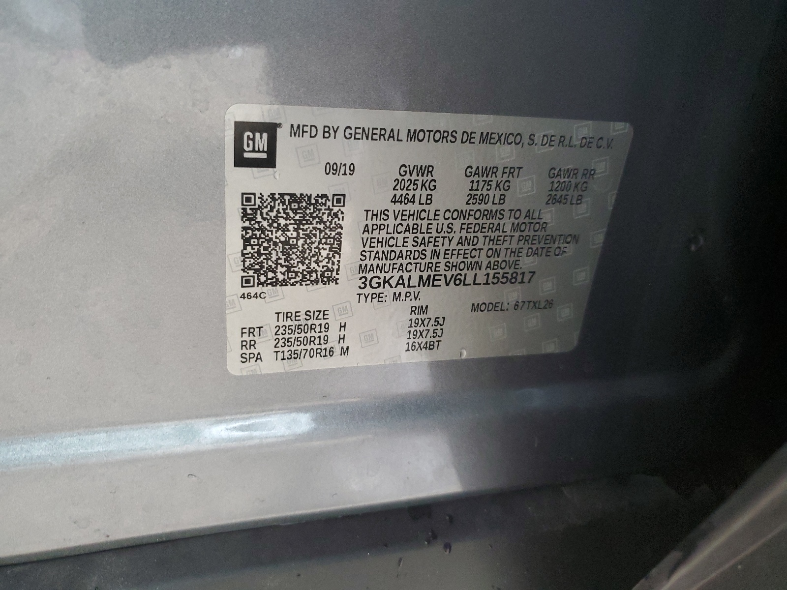 3GKALMEV6LL155817 2020 GMC Terrain Sle