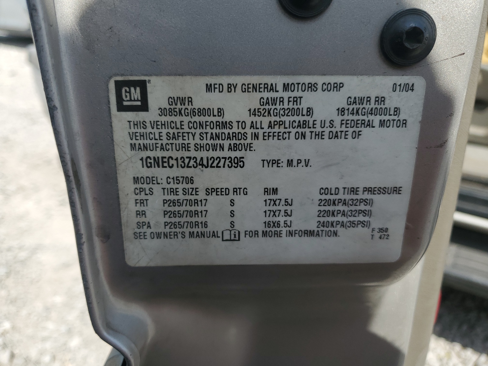 1GNEC13Z34J227395 2004 Chevrolet Tahoe C1500