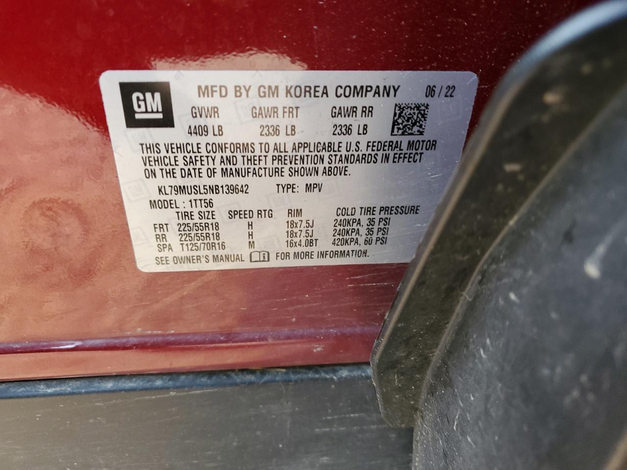 2022 Chevrolet Trailblazer Rs VIN: KL79MUSL5NB139642 Lot: 65470914