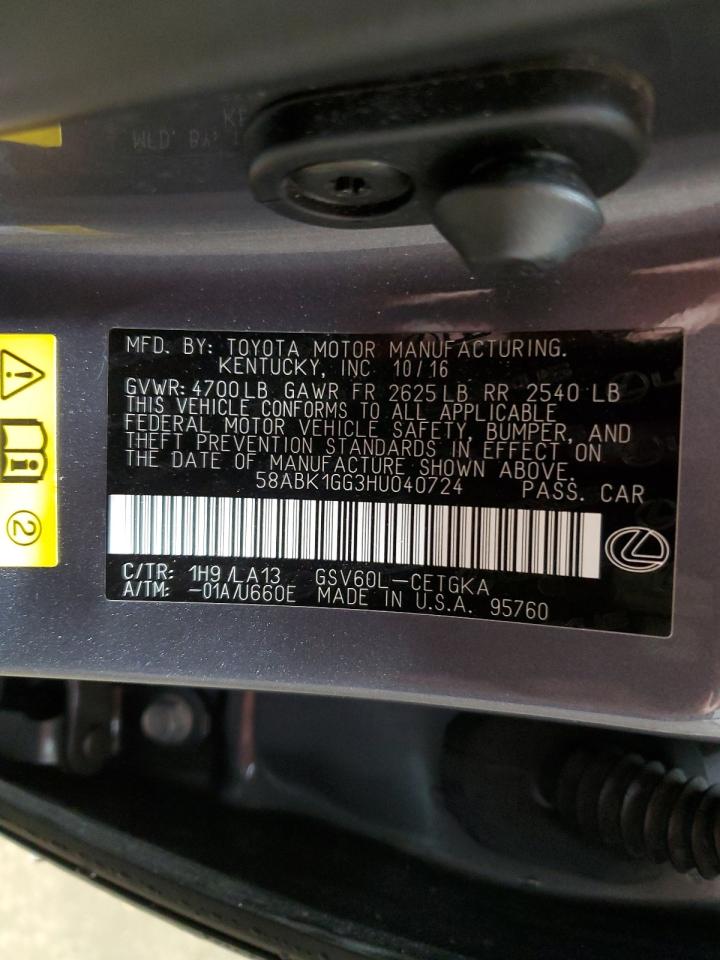 2017 Lexus Es 350 VIN: 58ABK1GG3HU040724 Lot: 67590774