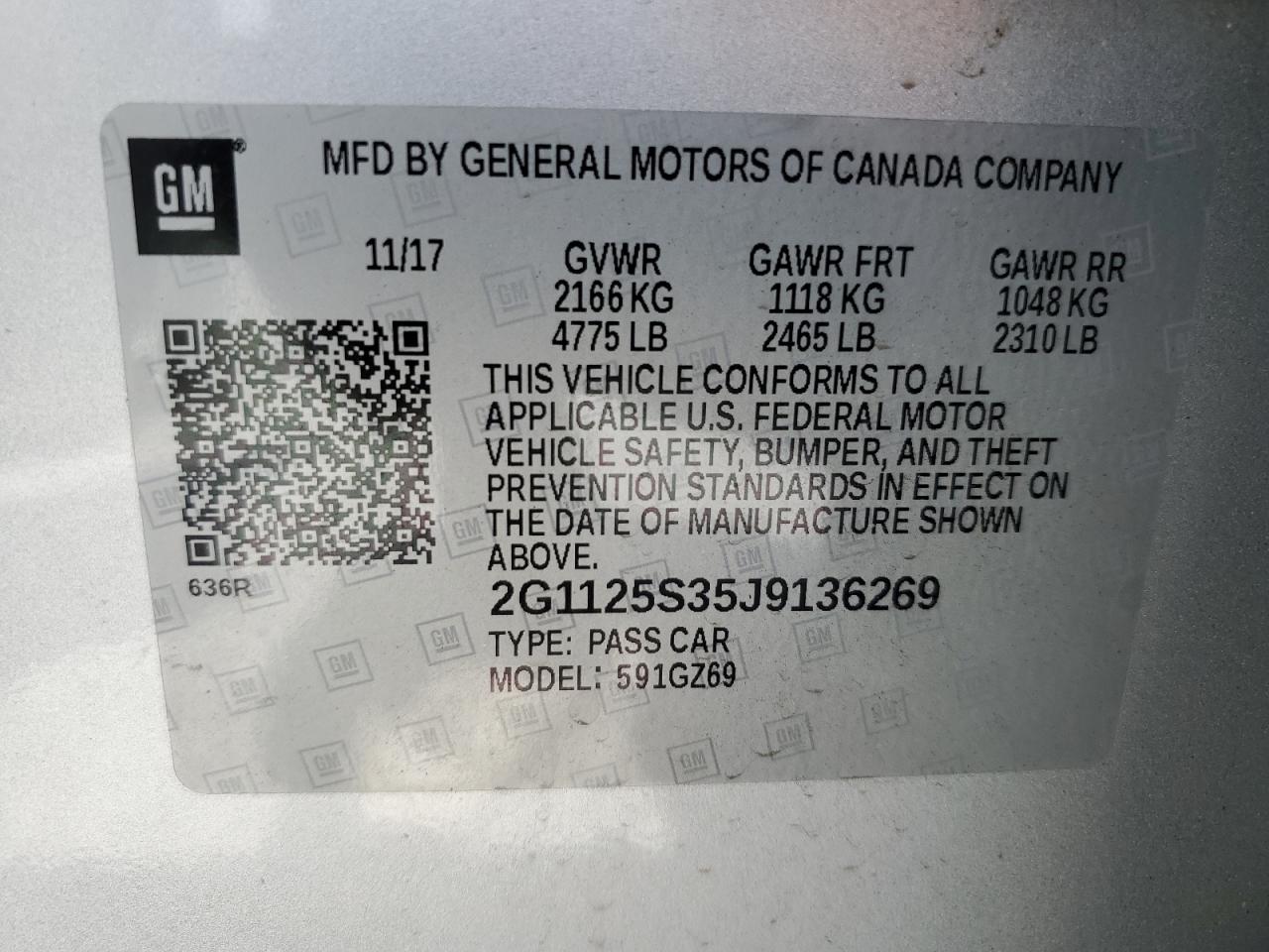 2G1125S35J9136269 2018 Chevrolet Impala Premier