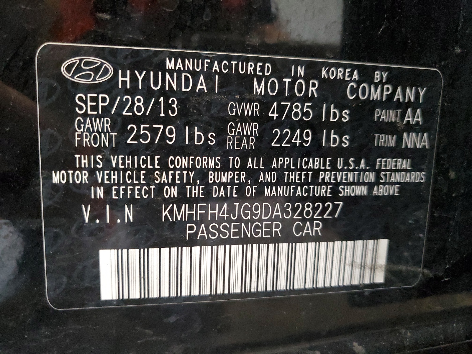 KMHFH4JG9DA328227 2013 Hyundai Azera Gls