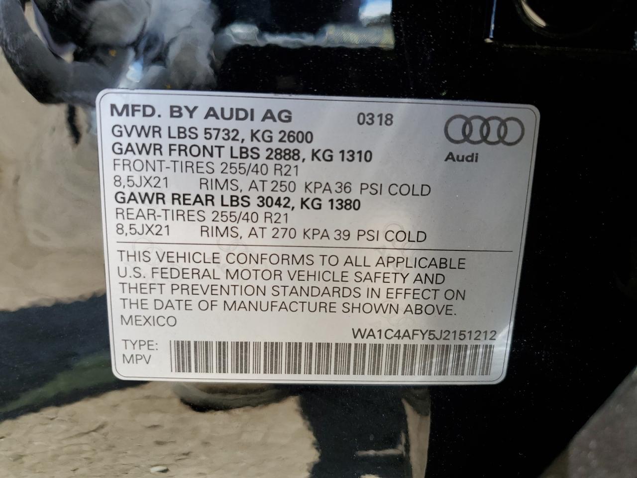 WA1C4AFY5J2151212 2018 Audi Sq5 Prestige