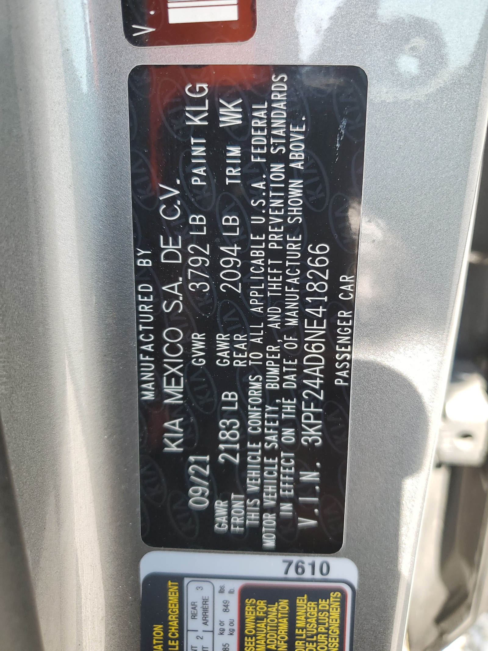 3KPF24AD6NE418266 2022 Kia Forte Fe