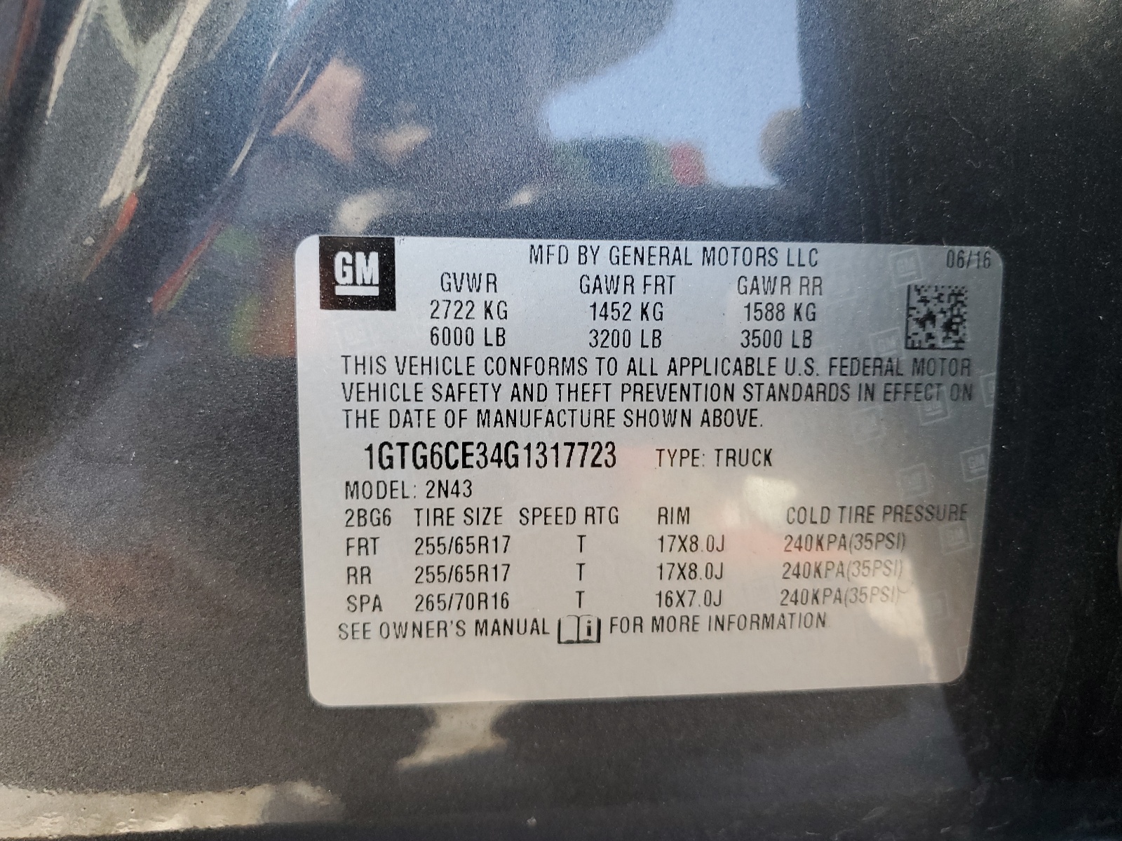 1GTG6CE34G1317723 2016 GMC Canyon Sle