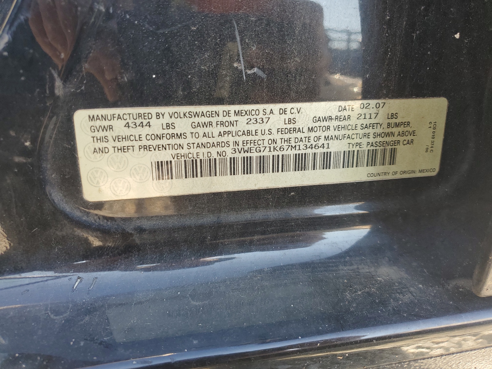 3VWEG71K67M134641 2007 Volkswagen Jetta Wolfsburg