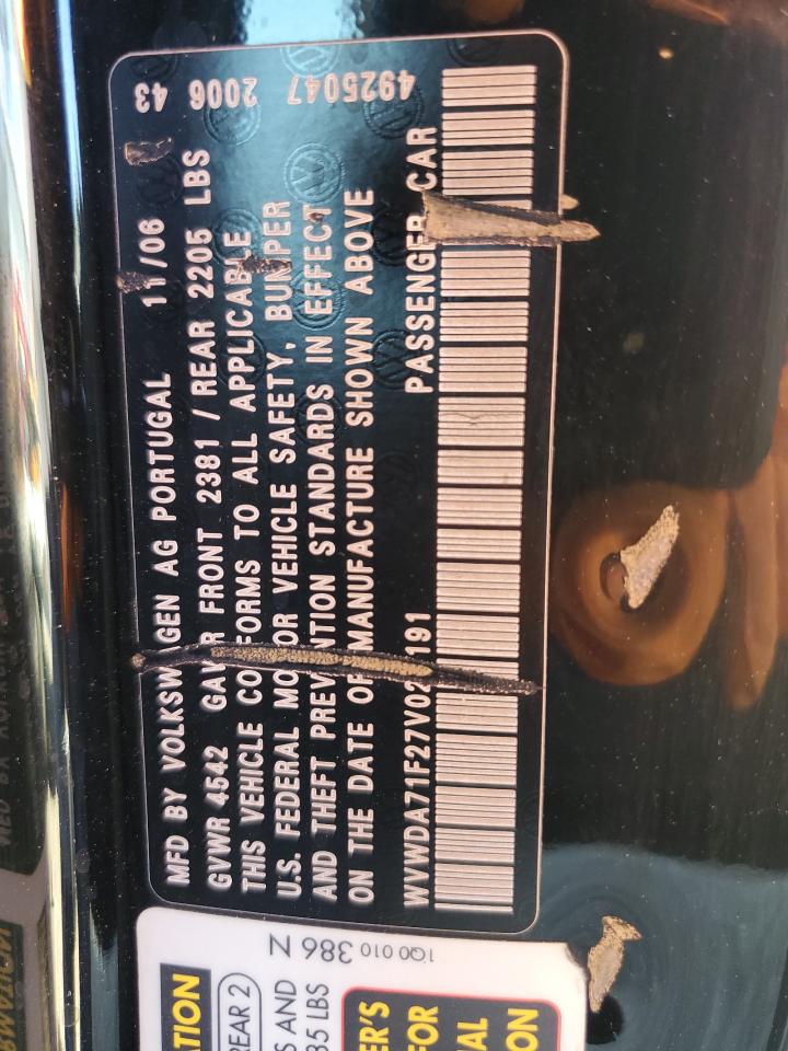 2007 Volkswagen Eos 2.0T Sport VIN: WVWDA71F27V027191 Lot: 66211094