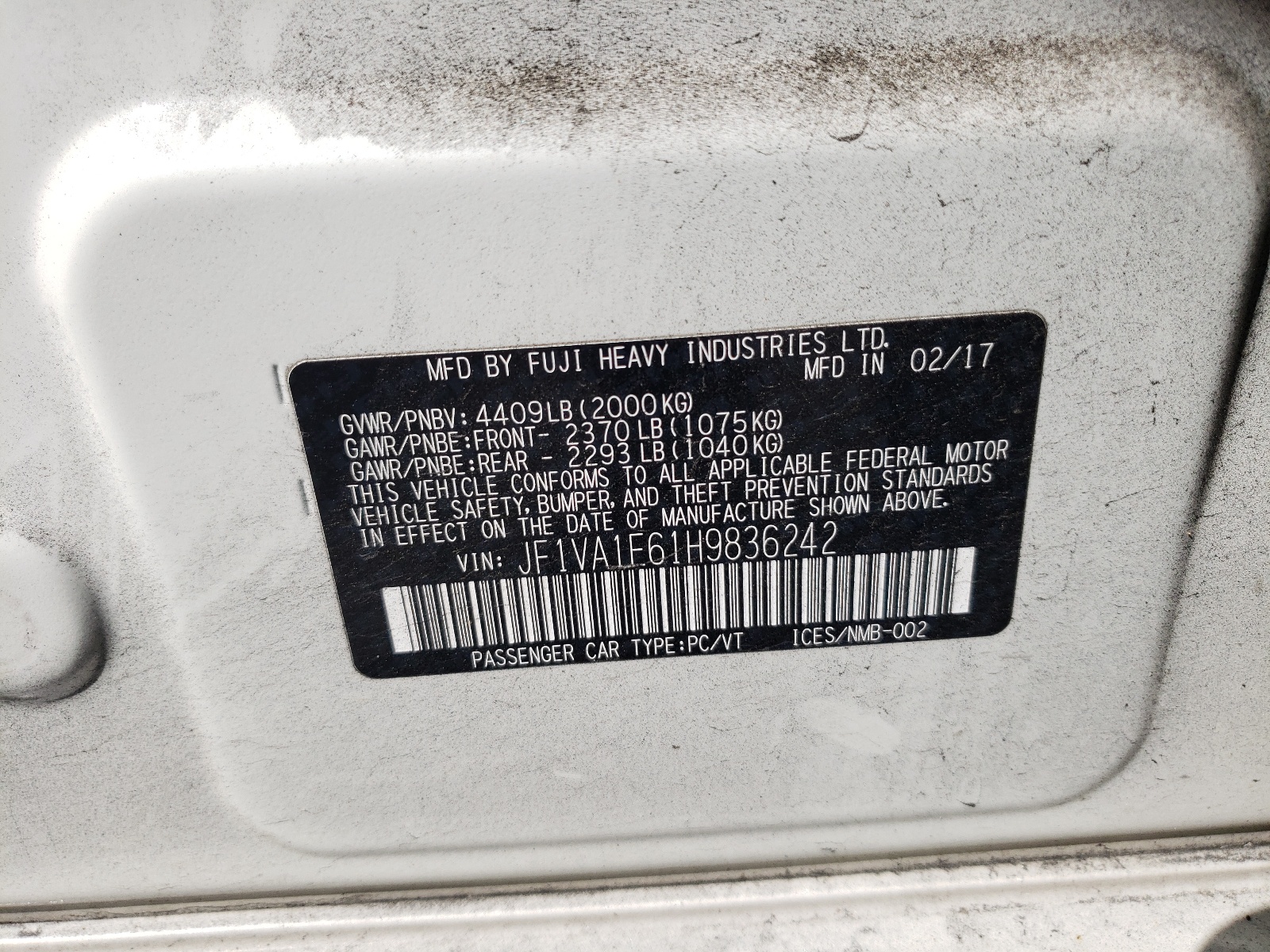 JF1VA1E61H9836242 2017 Subaru Wrx Premium