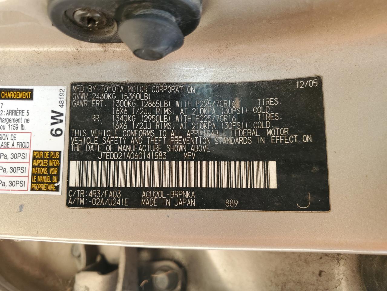 2006 Toyota Highlander VIN: JTEDD21A060141583 Lot: 68513124