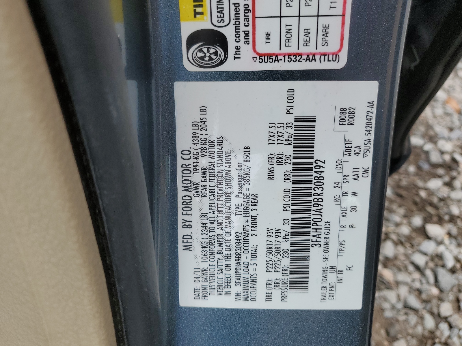 3FAHP0JA9BR308492 2011 Ford Fusion Sel