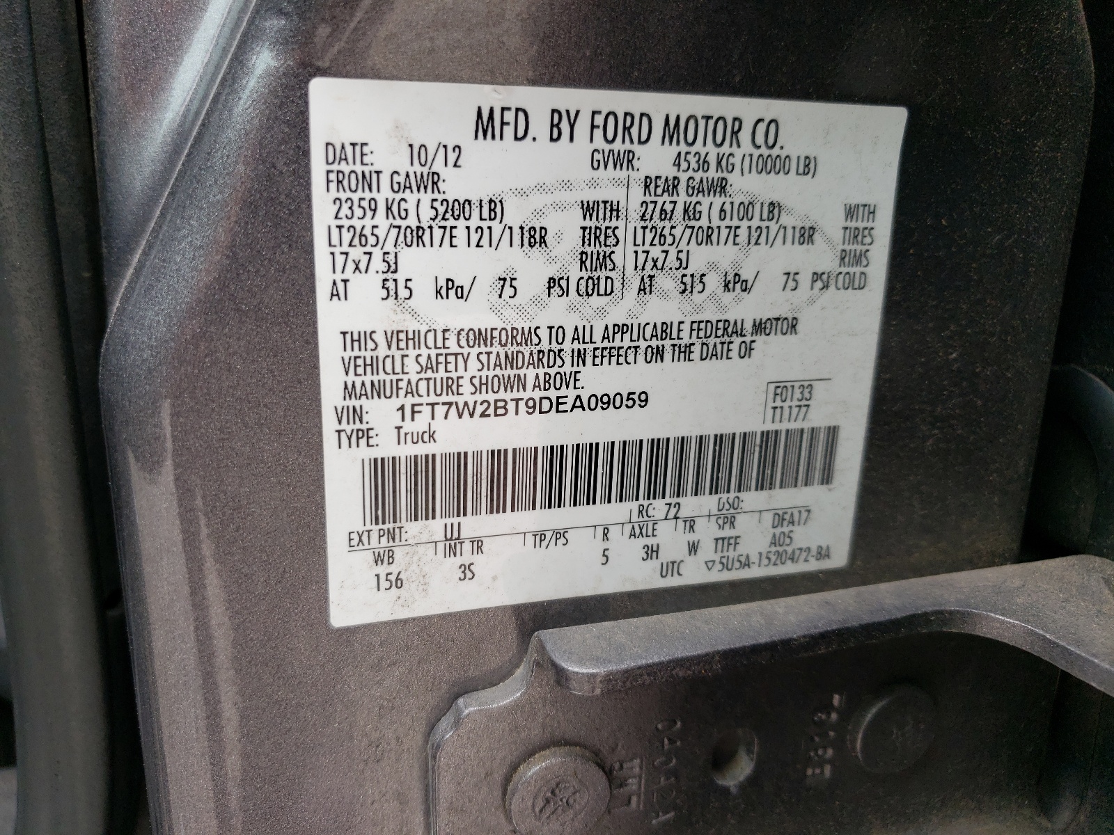 2013 Ford F250 Super Duty vin: 1FT7W2BT9DEA09059