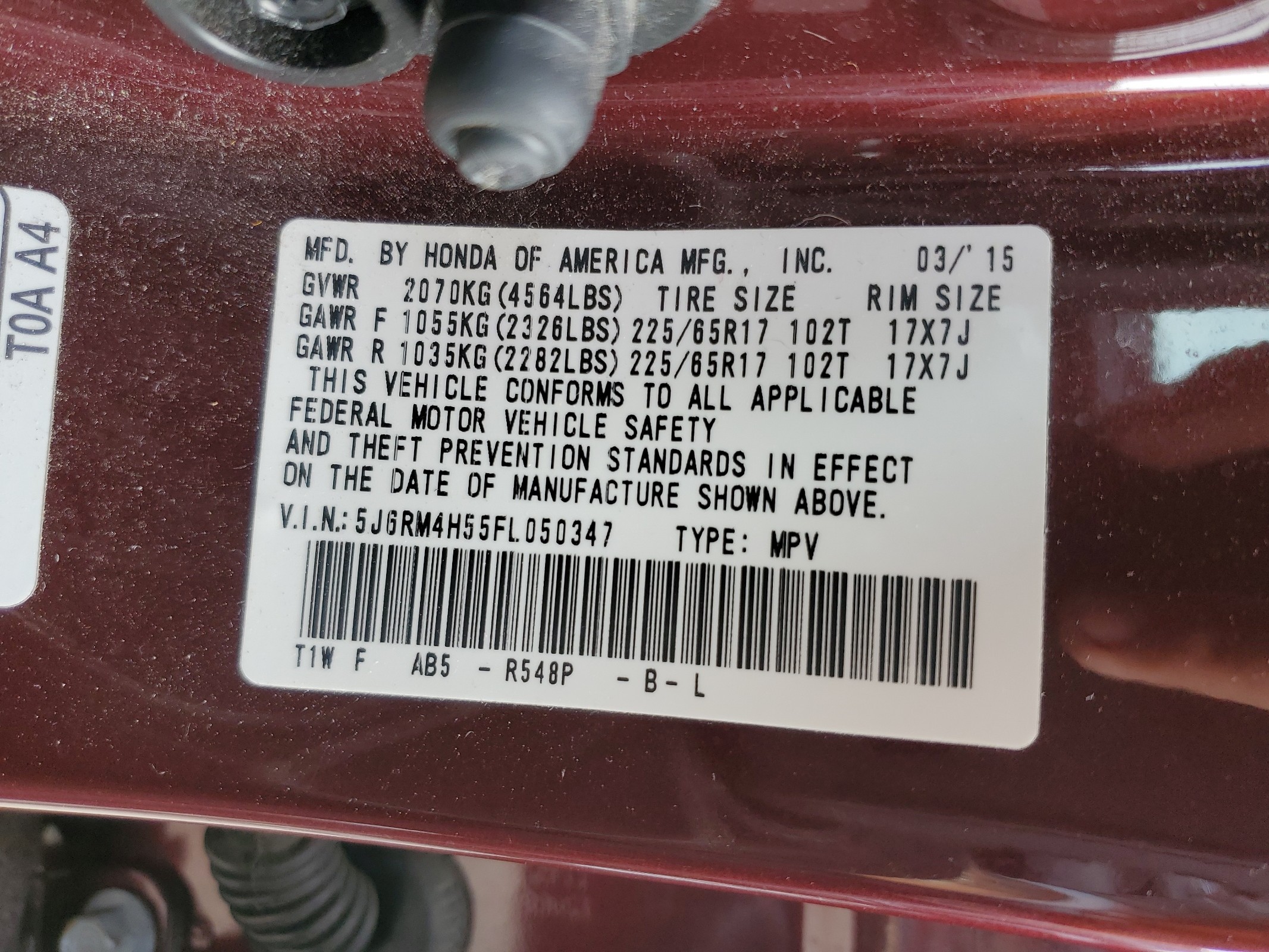 5J6RM4H55FL050347 2015 Honda Cr-V Ex