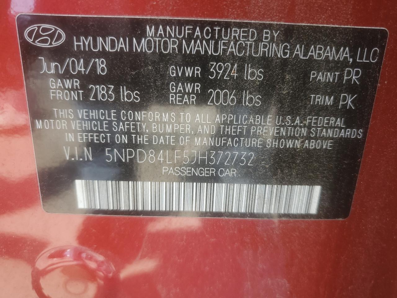 2018 Hyundai Elantra Sel VIN: 5NPD84LF5JH372732 Lot: 67166884