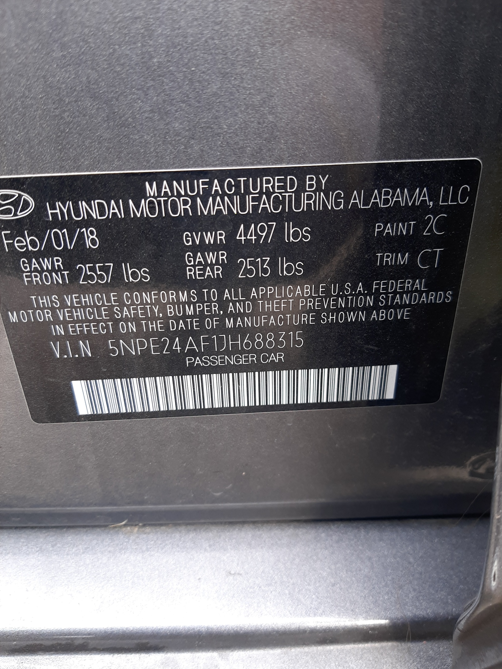 5NPE24AF1JH688315 2018 Hyundai Sonata Se