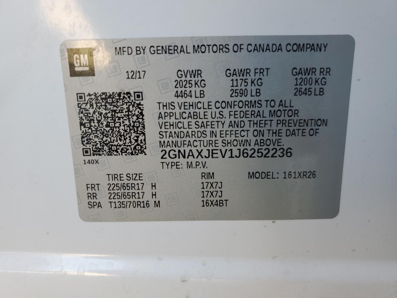 2GNAXJEV1J6252236 2018 Chevrolet Equinox Lt