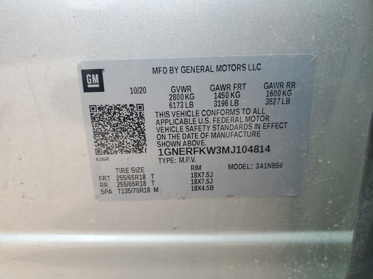 1GNERFKW3MJ104814 2021 Chevrolet Traverse Ls