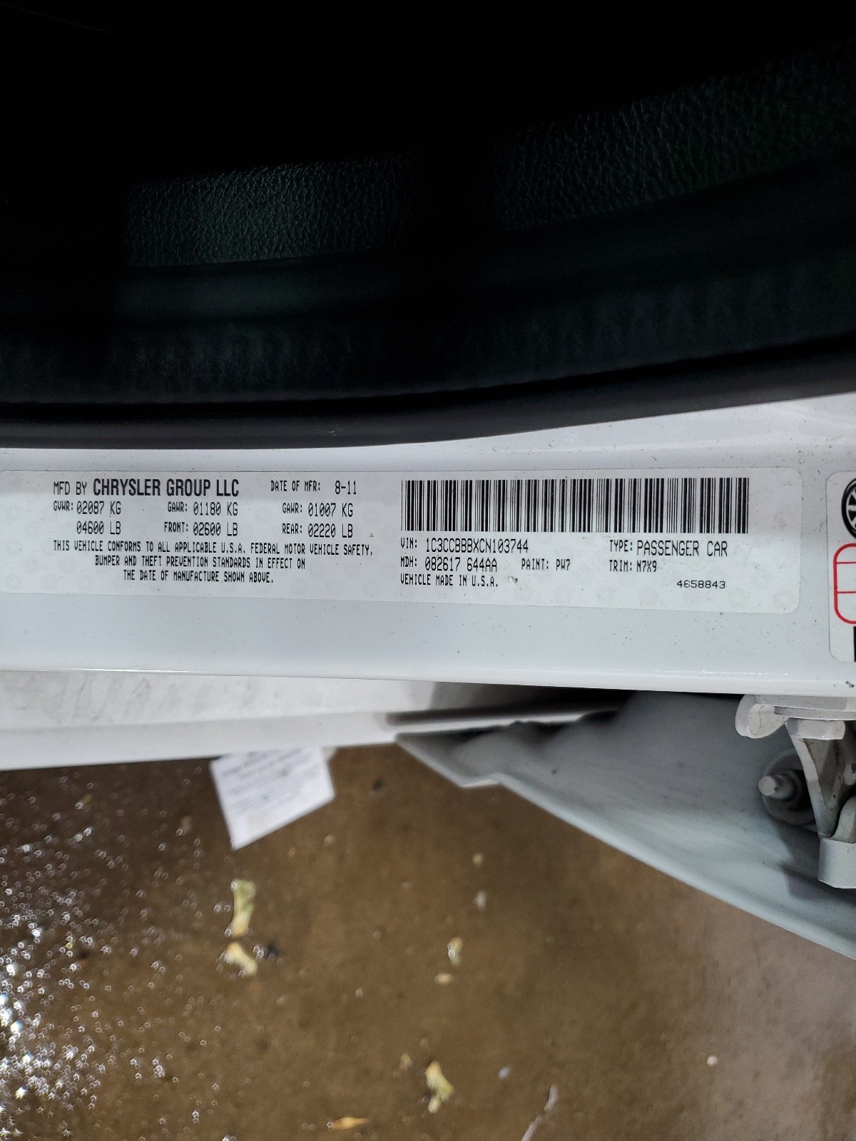 1C3CCBBBXCN103744 2012 Chrysler 200 Touring