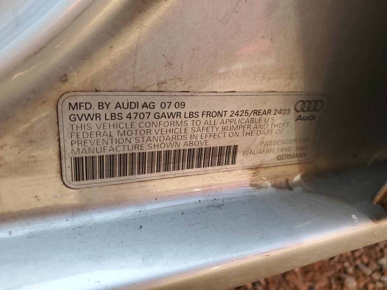 2010 Audi A4 Premium VIN: WAUAFAFL1AN015604 Lot: 66301044